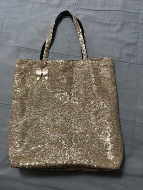 Victoria's Secret Medium Gold Sequin Tote with Angel Charm